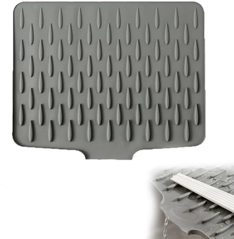 Silicone Draining Mat, No-Spill Silicone Worktop Saver – Heat-Resistant & Non-Slip Mat for Drip-Free Drying, Dish Drying Mat Draining Board Mats with Slope Drain Lip for Kitchen Counter Sink (1PCS)