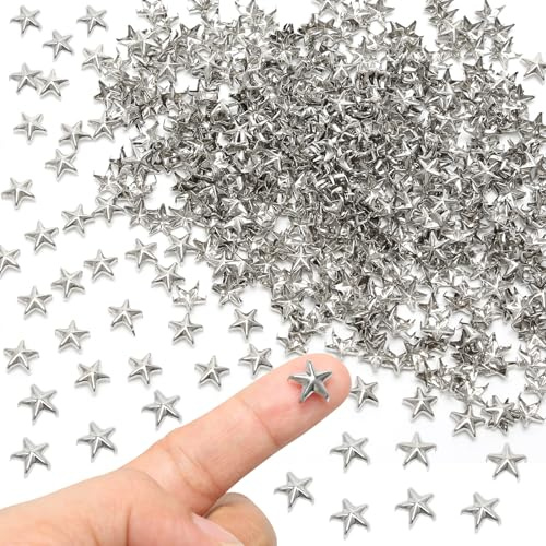 500 Pcs Star Rivet Nail Silver, Hand Press Spikes Rivets, Clothing Stars Nails Heads for Leather Jacket, Belt, Shoes