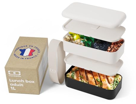 monbento - Brotdose MB Original - Bento Box Erwachsene - Jausenbox 2 Fächer Auslaufsicher - Mikrowelle & Spülmaschinengeeignet - BPA-frei - Meal Prep Lunchbox - Beige/Schwarz