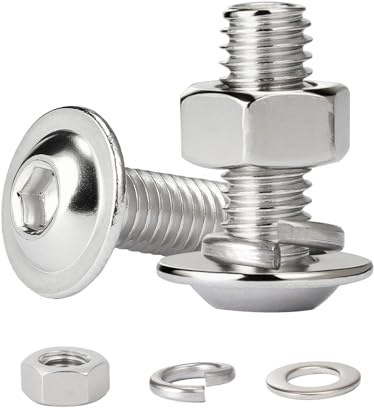 QANCEN 10 Piezas Tornillos Allen de Cabeza Redonda Plana M6x40 mm, Tornillos con Totalmente Roscados Acero Inoxidable A2 V2A, Juego de Tuercas Hexagonales y Arandelas