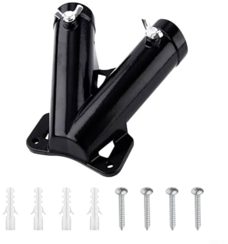 Aprilsunnyzone Heavy Duty V Shape Double Flag Pole Bracket Holder, Aluminum Alloy, With Slots, For Porches, Gardens, Camping(Black)