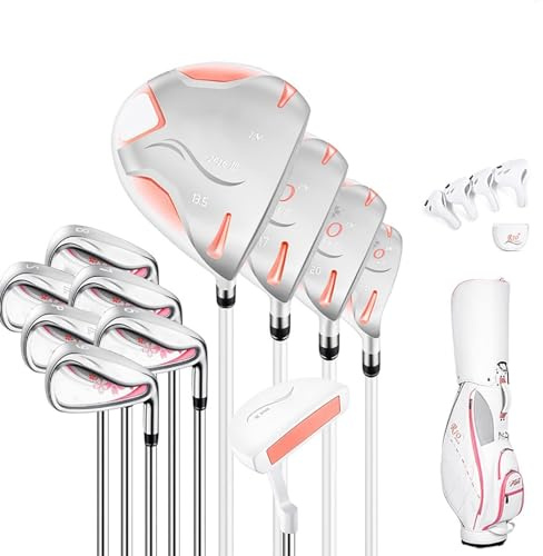 WTLONBF Paquete Completo de Palos de Golf para Dama (11 Piezas): Driver de Titanio, Maderas de Calle n.° 3 y n.° 5, 4 híbridos, 6 hierros 9ps, Putter y Bolsa de Golf para Dama.