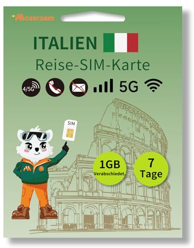 Italien-SIM-Karte mit täglich 1 GB Highspeed-Daten für 7 Tage – Prepaid 4G/5G mobiles Internet für Reisen, Arbeit und Studium – Kompatibel mit Allen Telefonen