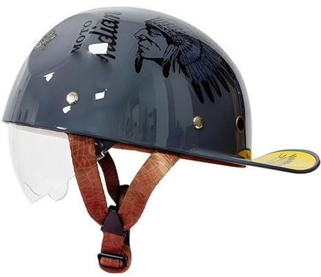 Mezzo Casco Moto Vintage Tedesco Caschi A Faccia Aperta Retrò Omologato DOTECE Cappellino Baseball Caschi Jet E Demi-Jet Con Visiera Donna Uomo Adulto Casco A Scodella F,XXL:63-64CM