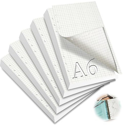 mawmuaw 5 Confezioni Fogli A6 con Buchi 300 Ricarica Carta Quadretti 6 Fori A6 Ricariche per Fogli Formato Planner Inserti di Carta per Raccoglitore ad Anelli Ricarica Agenda Schizzi Pittura
