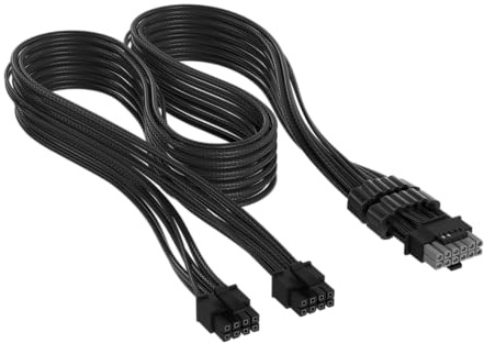 Corsair Câble à Gaines Individuelles 2x 8 broches vers PCIe 12 V-2x6 600 W Type 5 Elite Premium – 650 mm, Peignes à Câble Profil Bas, Paracord à Maille Triple Couche, Connecteur Bicolore – Noir