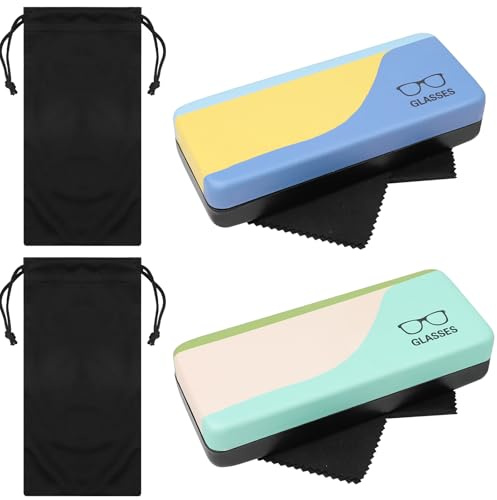 2 Stück Brillenetui Hardcase Brillen Etui Leder Brillenetui Sonnenbrille | 16x6.5x3.3cm Magnetverschluss PU Leder Brillenetui Mikrofasertuch Kratzschutz für Meisten Brillen Damen und Herren