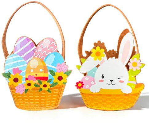 2 Stück Osterkörbchen mit 3D Hasen & Eier Motiv, Osterkörbe & Osternester zum Befüllen für Jungen & Mädchen, Easter Basket Geschenkideen & Deko, Filztasche Ostern für Eiersuche