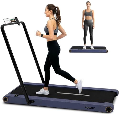 Squatz Caminadora 2 en 1 con Manillar y Placas de Vibración – Caminadora Compacta con Motor Silencioso 1.0 HP, Pantalla LED, Soporte para Dispositivos y Control Remoto