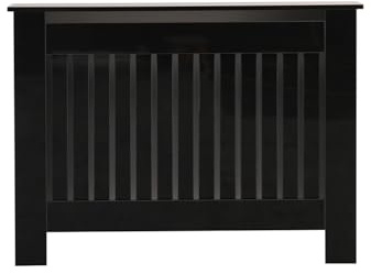 EFWOOD Modern Vertical Slat Radiator Cover, Decorative High Gloss Black Cabinet for Bedroom,Living Room,Hallway (Medium)