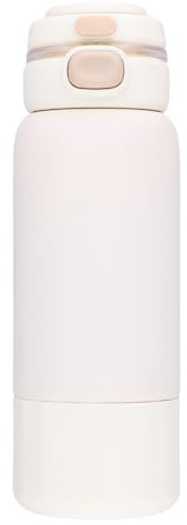Nivofu Botella Agua Acero Inoxidable 670ml con Taza y Pajita, Termo Café para Llevar con Asa Oculta, Botella Térmica Doble Pared Sin BPA, Botella Agua Gimnasio, Oficina y Viaje, Beige Crema