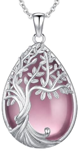 Odinstone Collar Árbol de la Vida Colgante en forma de Gota Árbol de la Vida Collar Familiar Joyas con Piedras Curativas para Mujer Regalos para Mamá e Hija