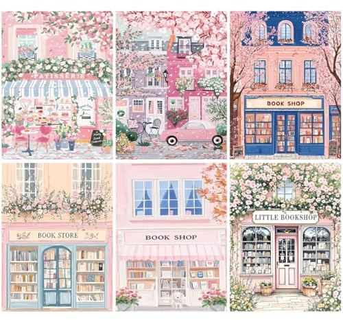 tigdtiu 6 Pack Diamond Painting, Buchladen Diamond Painting Erwachsene, 5D Diamond Painting Bilder, Rosa Diamant Painting Mosaik Bastelset Erwachsene für Wohnkultur und Geschenke 30x40cm