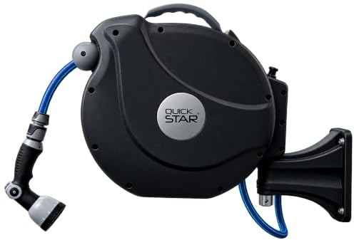 QUICK STAR slangtrumma Zulu 20 m 2 m, automatisk rullning, 180° svängbar, 10 lägen multihanddusch, vattenavlopp kvalitetsslang, trädgårdsslang, väggväxling, universalkoppling