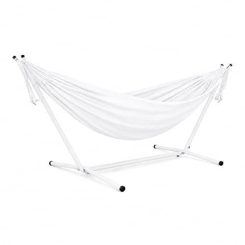 Amaca Da Giardino Con Supporto In Acciaio Portata 200 Kg Altezza Regolabile Telo Cotone Resistente Amaca Brasiliana Esterno Terrazzo Piscina Balcone Con Borsa 265 x 110 x 100 Cm Bianco
