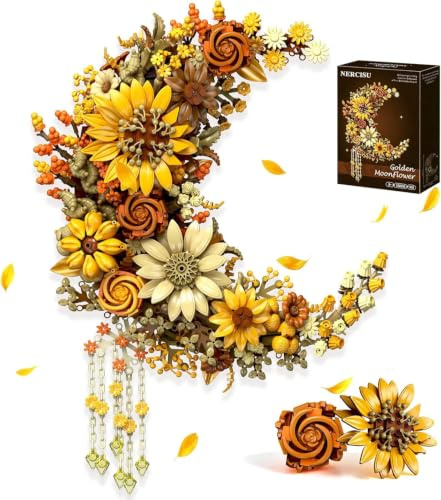 Golden Moon Flower Building Blocks Set,939PCS Botanical floral Model Kit | Birthday Gift for Adults Women Girls Boys Age 8+ with Vivid Flower Details, Hanging Holes and Mainstream Brick Compatibility