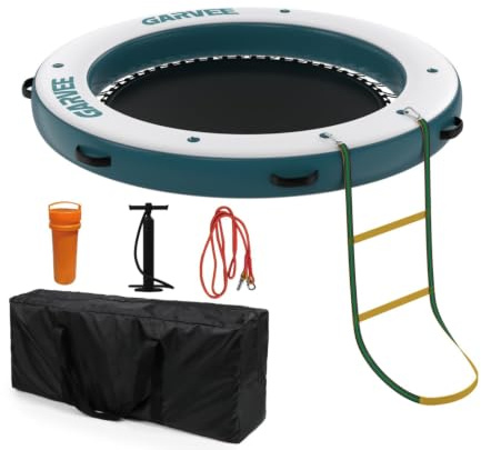 GarveeHome Heavy Duty Inflatable Floating Dock Platform, Non-Slip EVA Surface, Central Mesh Swim Area, Ladder & Anchoring Kit, Supports 4-7 Adults, Ideal for Lake, Pool, Ocean, Beach Parties