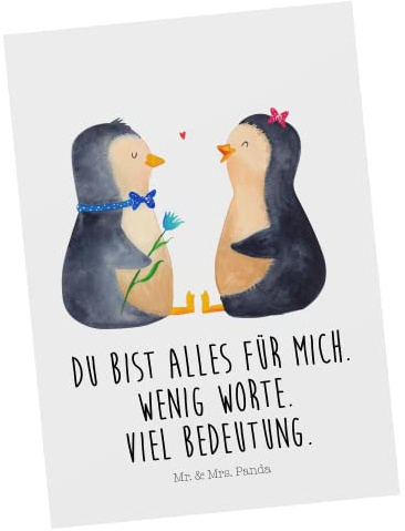 Mr. & Mrs. Panda Postkarte Pinguin Pärchen - Geschenk, Liebe, Ansichtskarten, Ansichtskarte, Jahrestag, Hochzeitstag, bildkarte, Hochzeit, Postkarten, Verlobung, Grußkarte