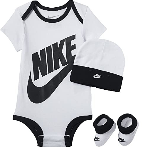 NIKE Conjunto de Tres Piezas de Sombrero, Body y botín Calcetines, Ropa Deportiva Blanca, 6-12 Meses (Pack de 6) Unisex bebé