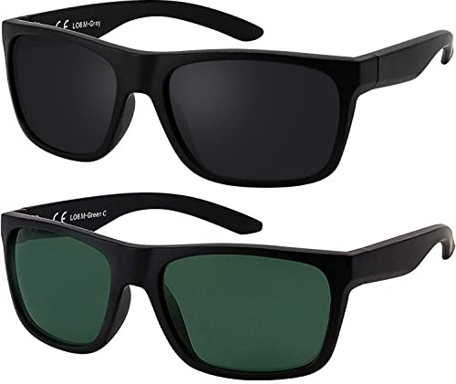 La Optica B.L.M. Herrsolglasögon UV400 sport – enkel/dubbelpack, Dubbelpack svart matt (glas: 1 x grå, 1 x grön klassisk), M