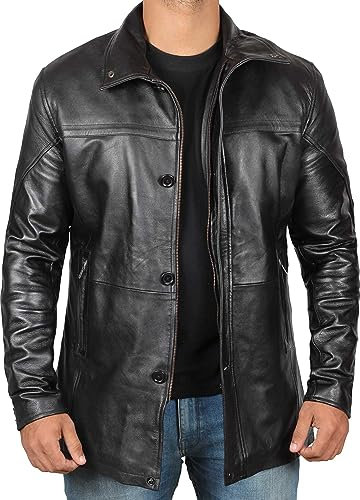 Decrum Herren-Ledermantel – Auto-Mantel, echtes Lammfell-Lederjacken für Herren, Bristol Ledermantel, Schwarz, 3XL