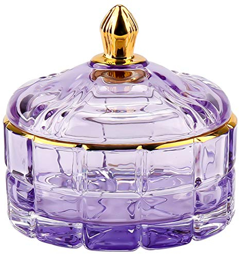 ALAMHI Crystal Candy Jar Apothecary Decorative Jars with Lids Purple Storage Jewelry Glass Trinket Box Cute Candy Dish with Lid for Candy Buffet Gift Ideas, for Women(120oz)