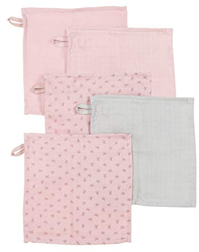 roba organic 5er Set Waschlappen 'Lil Planet' rosa/mauve, Musselin, Bio-Baumwolle, GOTS, 25x25cm