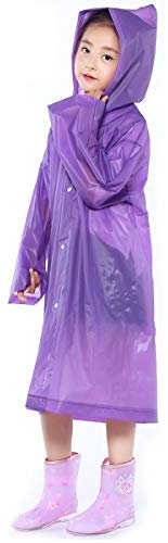 Fodlon Kinder Regenmantel für Mädchen Jungen, Wasserdicht EVA Regenponcho mit Kapuze, Klar Kleinkind Regenjacke Regencape, Kinder Regenumhang für Outdoor Radfahren Wandern Camping (Lila)