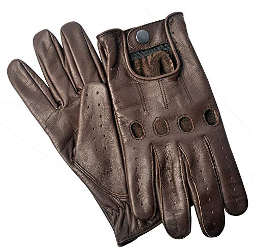 Hand Fellow Herren-Handschuhe, Leder, Chauffeur-Stil, Vintage-/Retro-Stil, ohne Futter, braun, XXL