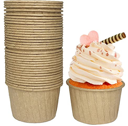 Frepea 50 Stücke Cupcake Formen Papier Muffinform Papier Antihaftbeschichtet Einweg-Backbecher für Halloween Geburtstage Hochzeiten Partys (Rohholz Farbe)