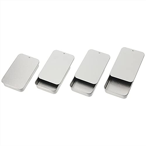 Mini Skater 4Pcs 3.15x1.97x0.59Mini Metal Slide Top Tin Container, Sliding Cover Push-Pull Tin Box,Portable Slide Cover Storage Box for Wedding Jewelry Lip Balm Container Cosmetic Organizer(Silver)