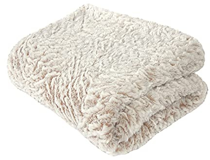 Sleepdown Luxuriöser Überwurf aus Kunstfell, naturfarben, superweich, warm, gemütlich, Bettdecke, Tagesdecke, 150 cm x 200 cm