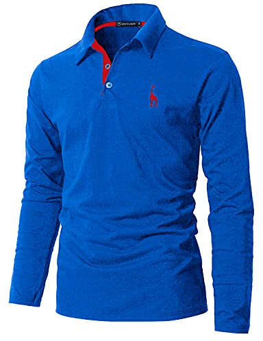 GHYUGR Poloshirt Herren Langarm Golf T-Shirt mit Fashion Giraffe Stickerei Polos (XL, Blau 2)