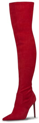 GENSHUO Stivali Alti alla Coscia da Donna con Tacco Alto 11 cm Stivali Lunghi Sexy in Pelle Scamosciata a Punta con Tacco a Spillo,Scamosciato rosso,39 EU