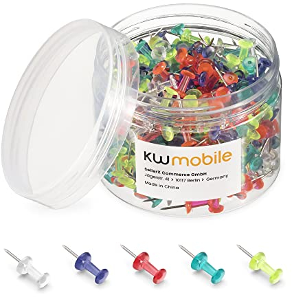 kwmobile 400x Reißzwecken - Pinnadeln Mehrfarbig Transparent - Reißnägel Stecknadeln aus Kunststoff für Pinnwand - 400 STK Heftzwecken Set - Pins mit Aufbewahrungsbox