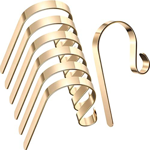 ＣＨＡＭＥＥＮ 6 Stücke Weihnachtsstrumpf Halter für Kaminsims, Leichter Weihnachtsstrumpf Halter Rutschfester Weihnachtsstrumpf Halter für Kaminsims, Gold Farbe Verstellbare Kamin Strumpf Haken