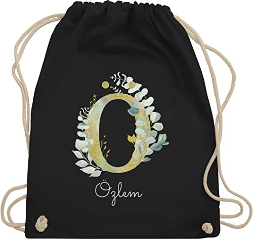 Turnbeutel Rucksack - Initialen - Buchstabe Name - Persönliches individuelles Geschenk selbst gestalten bedrucken mit Namen Geschenkidee Geschenk mit Namen - Unisize - Schwarz - schulkind beutel