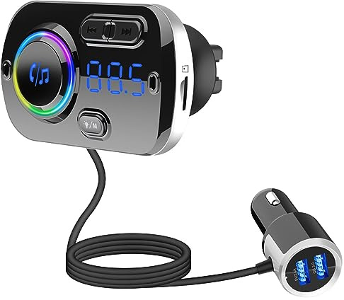 WANGCL Bluetooth 5.0-adapter för bil 7 färger radiosändare FM 87,5-108 MHz handsfree-samtal Q3.0 snabbladdning röstassistent