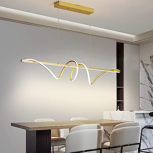 Mikeru Hängeleuchte Wohnzimmer 100cm, Golden Spiral Pendelleuchten LED Pendelleuchte mit Memory-Funktion 10%-100% Dimmbar 3000K Warmweißes/4500K Neutrales/6500K Kaltweißes für das Esszimmer