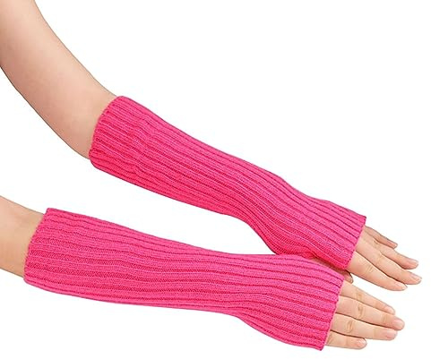 FSSTUD Women Arm Warmers Winter Wrist Warmers Long Fingerless Gloves Arm Sleeves Knitted Sleeve Mittens Hot Pink