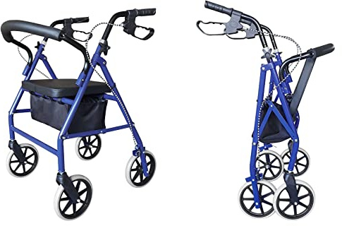 Folding Four Wheel Rollator, Lightweight Mobility Walker with Seat & Carry Bag, Mobility Aid for Elderly Disabled (Blue)