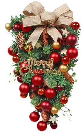 Weihnachtskranz Türkranz Weihnachtsgirlande Aussen Innen Girlande Weihnachten Deko Künstliche Kranz Mit Schleife und Weihnachtskugel Rot Türdeko Weihnachtsdeko Für Wand Windows Treppen Kamin Haustür