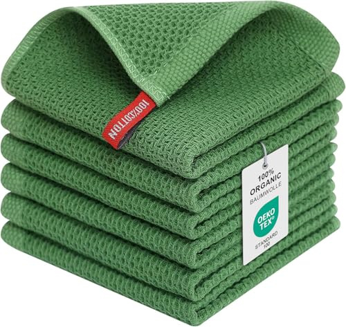 Moosfor Geschirrtücher 100% Baumwolle 6er Set 30 x 30 cm Grasgrün | Super Saugstarke & Langlebige Küchentücher - Dicke Premium Geschirrhandtücher – Gastronomiequalität - Oeko Tex® Zertifiziert