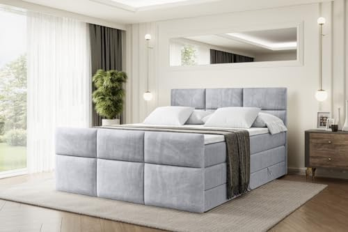 ALTDECOR Boxspringbett mit Matratze und Lattenrost, Topper, Fußteil,Polsterbett mit Bettkasten, Bett mit Stauraum H3- und H4- Matratze, Doppelbett - Ohio-Z King - 180x200 - Grau Monolith