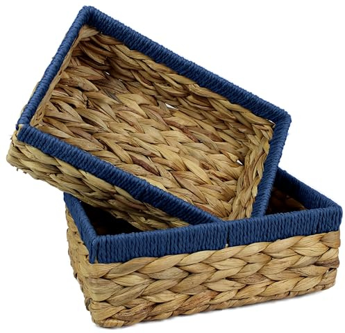 Pop-it-in-a-pelican Petits paniers rectangulaires en jacinthe d'eau pour le rangement, paniers en osier naturel et bleu, étagères ouvertes, boîte cadeau décorative, petit plateau de salle de bain,