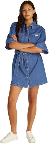 Calvin Klein Donna Chemisier Linen Boxy Belted Denim, Blu (Denim Medium), M