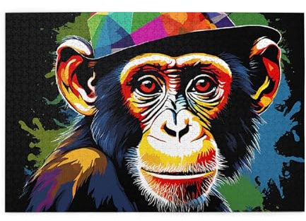 Holzpuzzle mit Affen-Motiv, personalisierbar, 1000 Teile, interessante Puzzles für Erwachsene und Familien, Kinder, Landschaftstierpuzzle