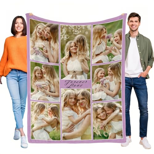 LKSCUDIY Personalisierte Decke mit Foto Fotodecken selbst gestalten Bedrucken Lassen 1–10 Fotocollage und Text,Decke Flanell personalisiert für Kinder,Geburtstag,8Foto