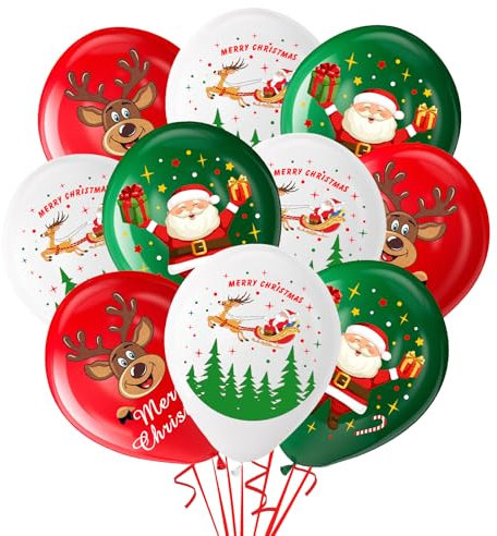 Weihnachtsballon, 30 Stück Rot Grün und weiß Latex Helium Ballons, Luftballons Weihnachten, 12 Zoll Weihnachtsballons, Luftballons Weihnachten Deko für Hochzeit Geburtstag Babyparty Weihnachtsdeko