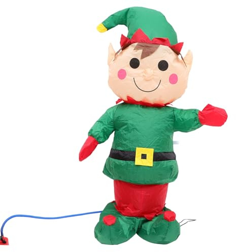 Parliky Aufblasbare Weihnachtsfigur Elf 1,5m Leuchtende Gartendekoration Außen mit LED Weihnachtsdeko Modell